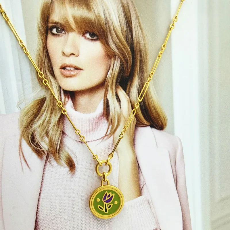 

European and American collarbone chain pendant simple neck chain jewelry retro color tulips bamboo festival necklace woman