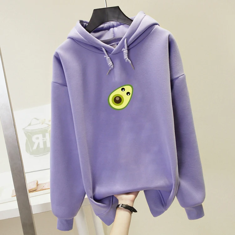 

Avocado Cartoon Print Kawaii Harajuku Sweatshirt Winter Streetwear Kpop Oversized Hooded Jacket Women Long Sleeve for Girls