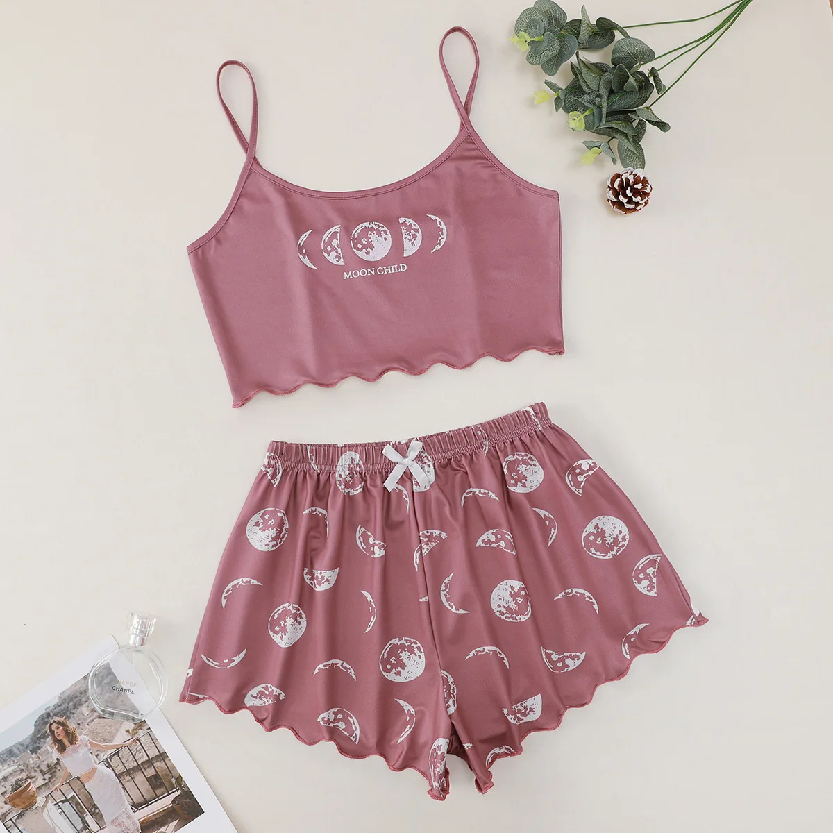 Spaghetti Strap Letter Print Pajama Set Sleeveless Trim Pyjamas Sleep Shorts Lace Pijama Suit Sleepwear Women Sexy Nighties | Женская