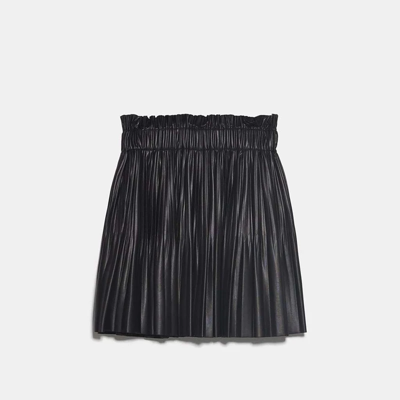 Leather Skirt Black Осенние плиссированные юбки мини юбка из искусственной кожи женские элегантные эластичные юбки с высокой талией женские корейские кожаные юбки черные - Цвет: Leather Skirt Black