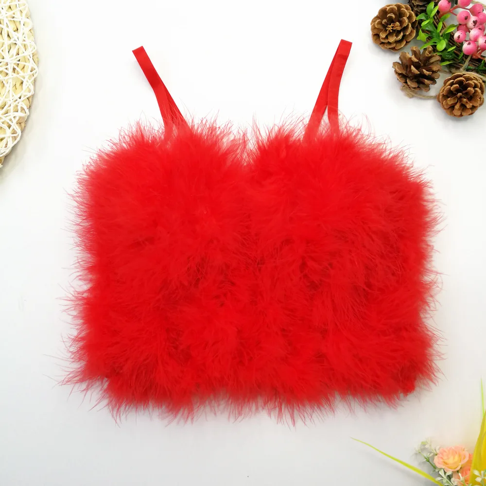 Faux Fur Solid Pink Performance Crop Top To Wear Out Autumn Corset Top Sexy Tops Women Bra Push Up Bustier Female Tops Mujer white bra