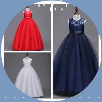 

4-14 Years Kids Dress for Girls Wedding Tulle Lace Long Girl Dress Elegant teens Princess party dress Children's girls clothes