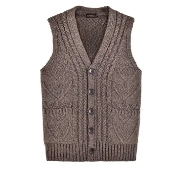 

BOTVELA Ribbed Knit Casual Fit Sweater Vest Mens Knitted V-Neck Cable Aran Waistcoat 204