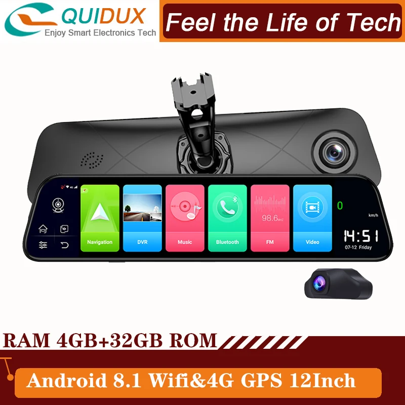 

12 Inch RAM 4GB+ ROM 32GB Android Rearview Mirror Smart Car DVR Camera 4G ADAS GPS Navigation Wifi Auto Video Recorder Dash Cam