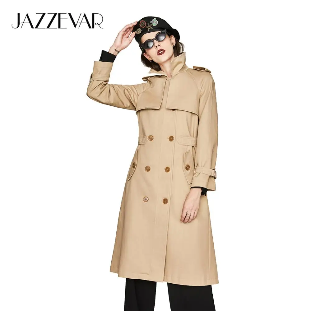 JAZZEVAR 2019 Новинка осенняя женская плащь модная повседневная плащ хаки пальто