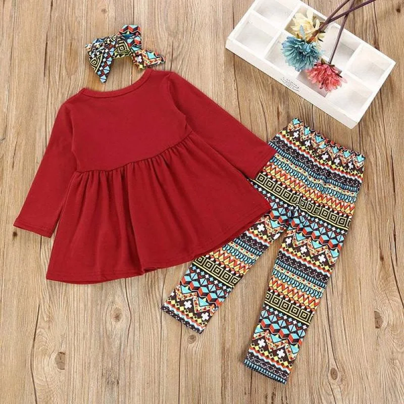 Комплект из 3 предметов для маленьких девочек платье с длинными рукавами в стиле