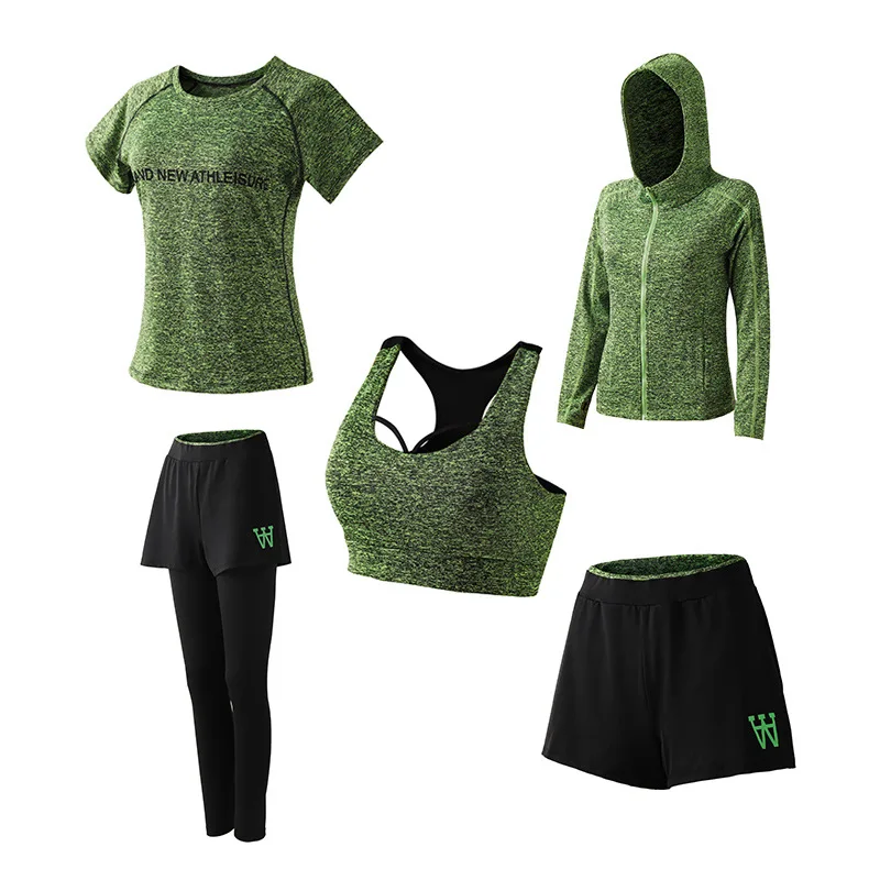 Crocosport женский спортивный костюм набор быстросохнущие тренировочные женские майки для бега Спортивная одежда для женщин s леггинсы бюстгальтер Топ 5 шт. комплект