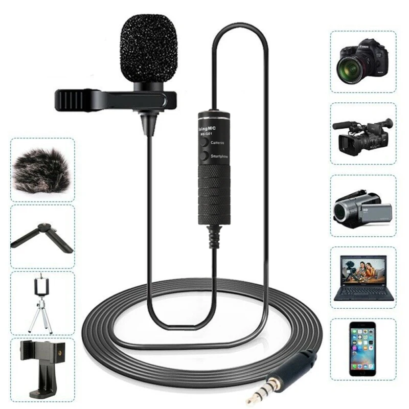 Microphone MB-Q01 6m Clip-on Lavalier Mini Audio 3.5mm Collar Condenser Lapel Mic for recording Canon / iPhone DSLR Cameras | Электроника