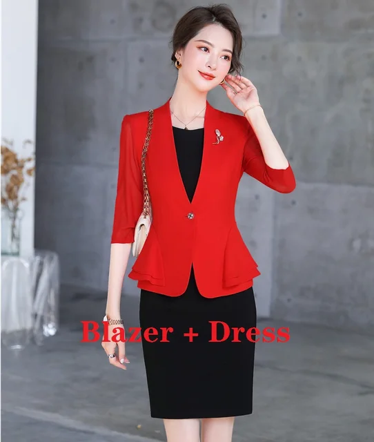 Blazer para mujer, traje de negocios, de chaqueta y vestido, ropa de trabajo, uniformes de media manga, novedad de 2020|Trajes de vestir| - AliExpress