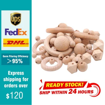 

8-20mm Beech Wooden Beads Teether Chewable Wood Tiny Rod For Children Beech Wood Ring Teething Beads For Baby Teether