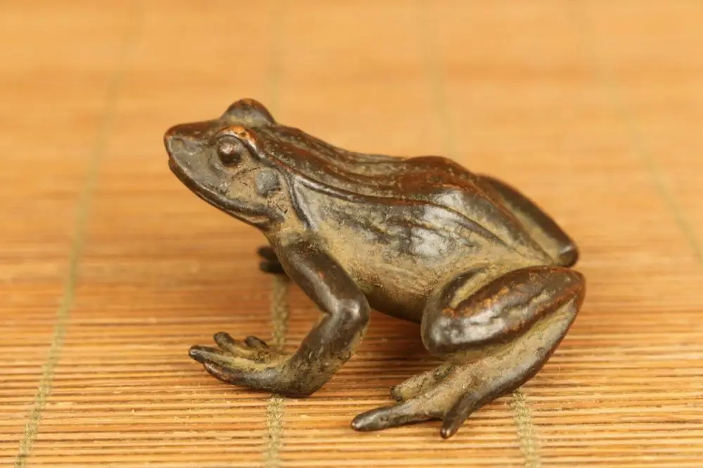 big bronze hand casting fortune frog statue netsuke table deco tea pet gift 