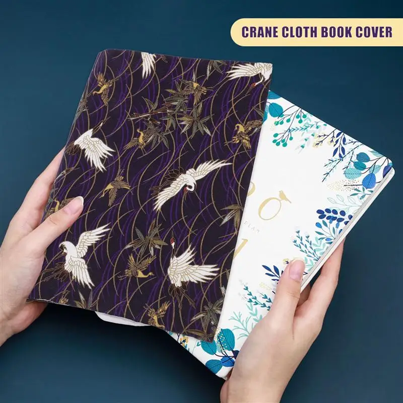 1pc A5 Adjustable Book Cover Decorative Book Sleeve Crane Design Protector Hand-made Cloth Cover Hand Account