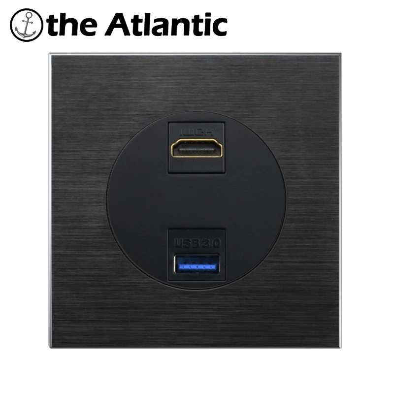 Tomada de Parede para Transferência de Dados Conector Usb 3.0 Hdmi e Usb para Computador Televisão Alumínio Preto