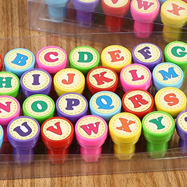 26 Pcs Alphabets Stamper Letters Round Seal Children Gifts Toys Self Inking Scrapbooking Plate Ink Pads DIY Stamper Reward Toy 5