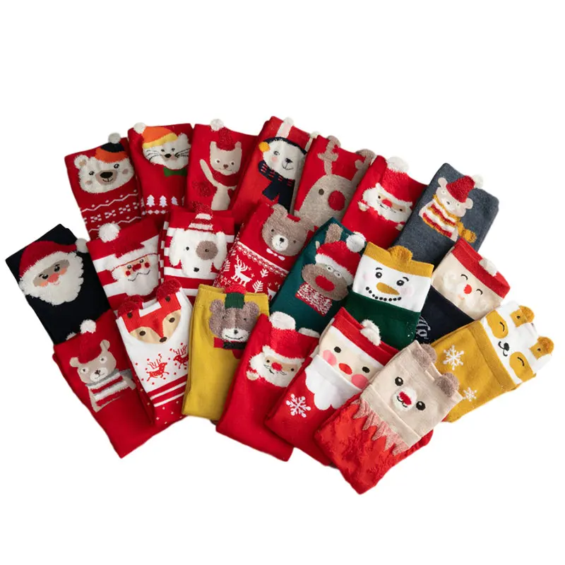 

Autumn Winter Kids Socks Forgirls Christmas Socks Red Natal Year Santa Claus Elk Snowman Cotton Socks 4 Pcs