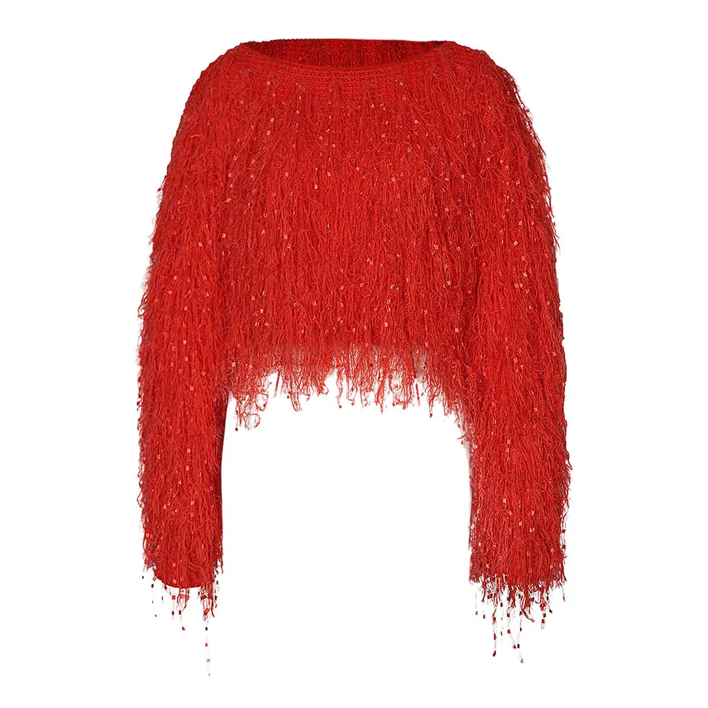 RD Womail, Одноцветный, с кисточками, Повседневный, Джерси, mujer invierno, зимний, модный, связанный вручную свитер, Женский Топ с круглым вырезом, короткий, pull femme nouveaute - Цвет: RD