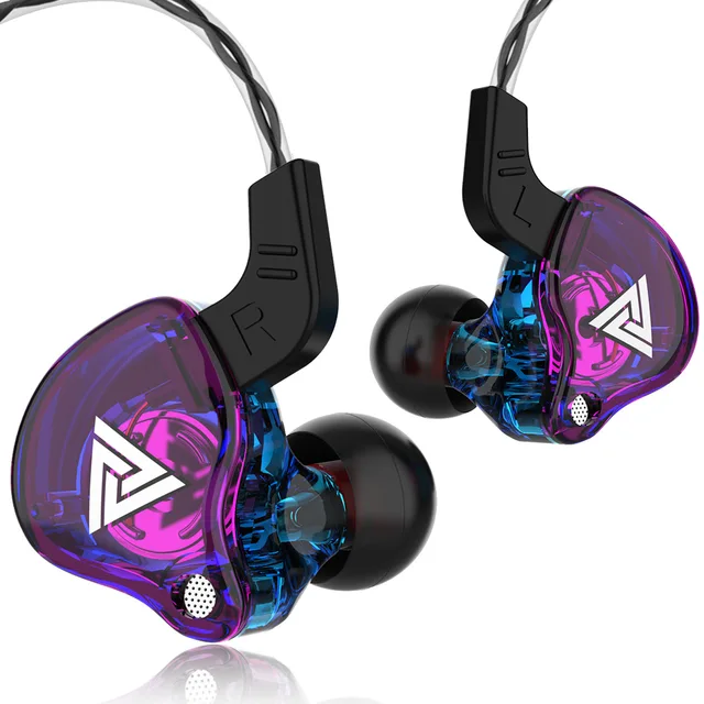 QKZ AK6 3.5mm Wired Headphones Copper Driver Stereo HiFi Earphone Bass Earbuds Music Running Sport Headsets Games Earphones Purple