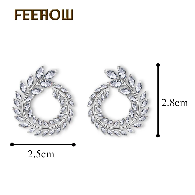 White Color FEEHOW, модные серьги-гвоздики с белым кубическим цирконием и камнем в виде листьев для женщин, свадебные ювелирные изделия, заводская цена, FWEP455 - Окраска металла: White Color