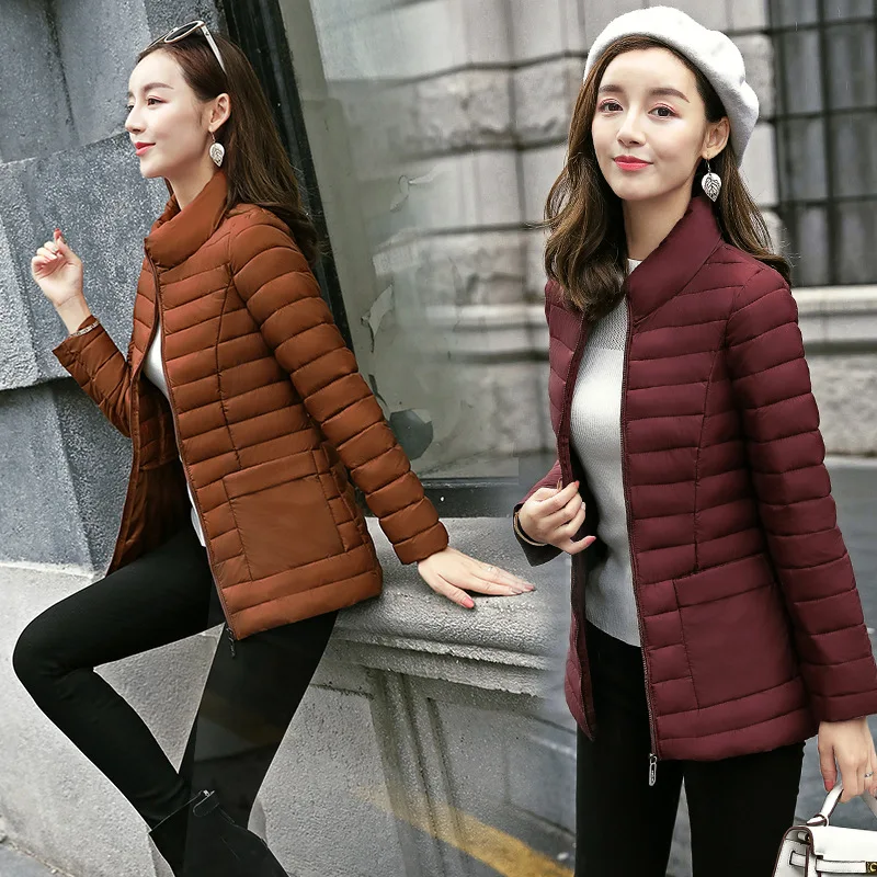 

Autumn & Winter New Style Thin down Jacket Cotton-padded Clothes Women's Short Korean-style Slim Fit Stand Collar Small Cotton-P