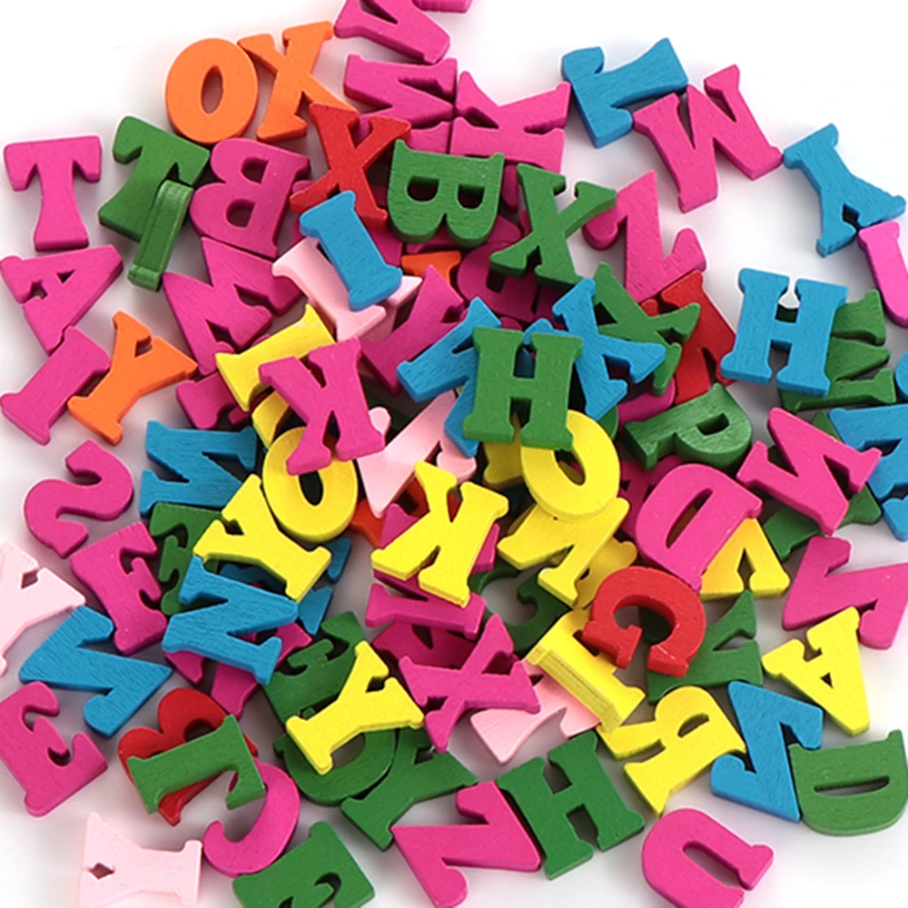 100pcs 15mm Colorful Painted Wooden Letters Alphabet Wall