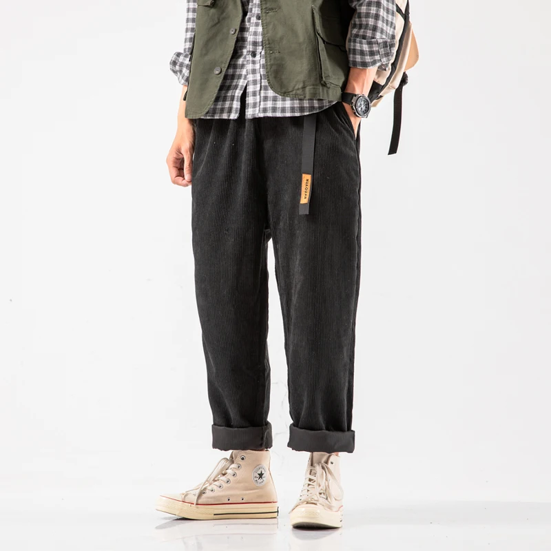 HCXY Fall【Belt для свободного 】 мужские брюки мужские штаны для бега мужские свободные прямые брюки мужские вельветовые брюки плюс размер эластичный пояс