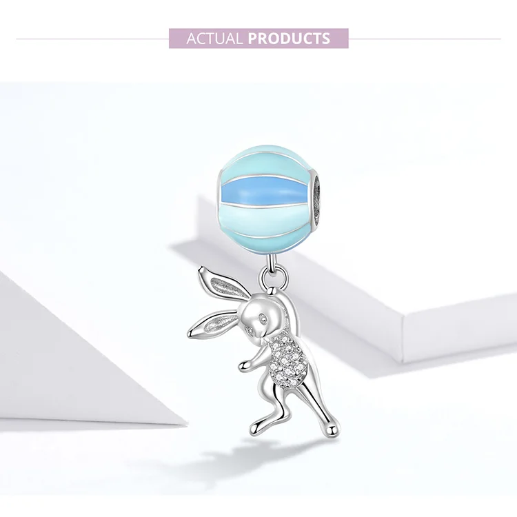 Fit Pandora браслет 925 стерлингового серебра милый кролик синий воздушный шар подвески S925 кунг-фу животных бусины ювелирных изделий