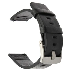 Elegant Leather Smart Watch Band Strap - 20/22mm Adjustable Wristband Bracelet - Huawei GT 3 Pro 43mm (Black silver buckle)