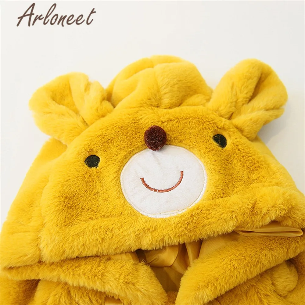 ARLONEET/пальто с героями мультфильмов для маленьких девочек; теплое зимнее плотное пальто с бантом; плащ с медведем; Верхняя одежда с капюшоном для новорожденных; пальто Одежда для девочек
