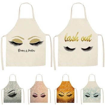 

1Pcs Eyelash Printed Cleaning Art Aprons Sleeveless Home Cooking Kitchen Apron Cook Wear Cotton Linen Adult Bibs 53*65cm WQ0067