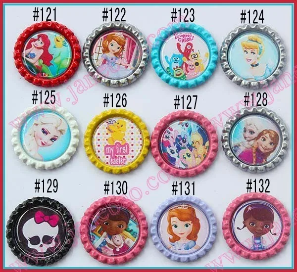 200pcs1 дюймовая мультяшная плоская Бутылочная крышка с персонажами из мультфильмов, плоская бутылочка для самостоятельного изготовления волос, аксессуары для волос