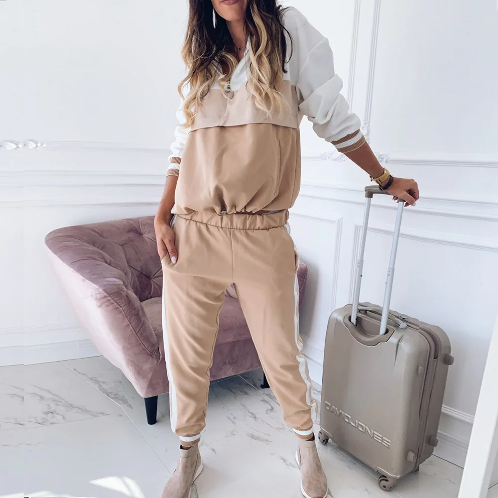 

2019 Winter Autumn Casual Tracksuit 2 Pcs Set Sportswear Sets Women Patchwork Hoodies Jogger Set Exercise Suits