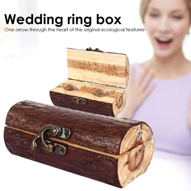 

Wooden Crafts Ornaments Rings Wood Box Simple Retro Carved Romantic Wedding Engagement Ring Storage Case