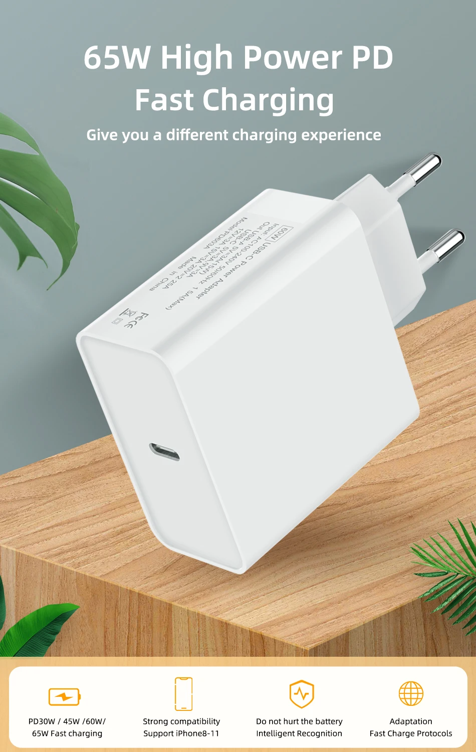 USB C зарядное устройство для телефона 30 Вт 45 Вт 60 Вт 65 Вт QC3.0 PD3.0 адаптер питания для iPhone 11Pro samsung S9 USB-C зарядное устройство для ноутбуков MacBook Pro
