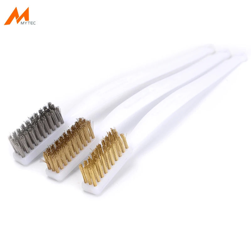 

3pcs Brass Wire Brush Stainless Steel Brush 3-Row Plastic Handle Jewelry Cleaning Woodworking Crafts