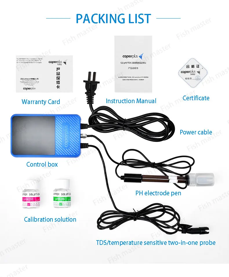 110-240V Caperplus Aquarium Q2 PH Temperature TDS 3 in 1 Intelligence Monitor Detector WIFI APP PH Digital Monitor Fish Tanks water quality meter