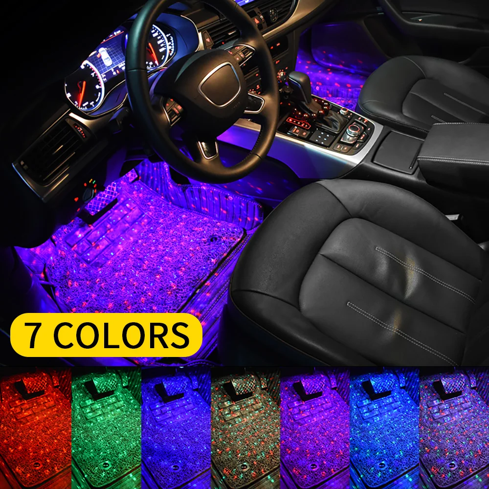

4pcs Foot Star Starry Light USB Multicolor Interior Ambient Star Light, Remote Control Sound Active Under Dash Floor Lights