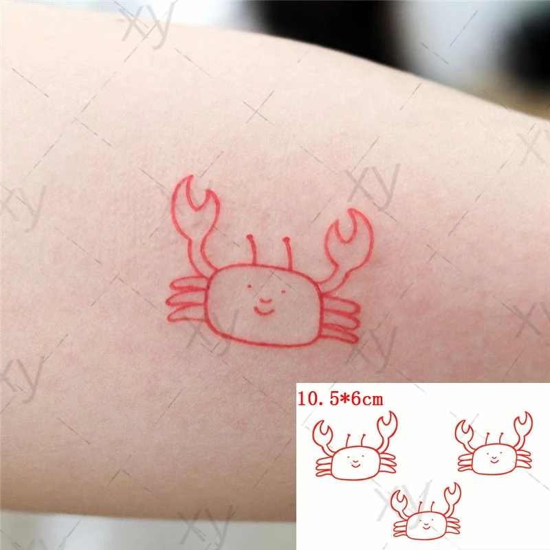 

Waterproof Temporary Tattoo Sticker Red Small Cute Crab Flash Tatoo Fake Tatto Body Art Wrist for Girl Men Women Kids 10.5*6cm