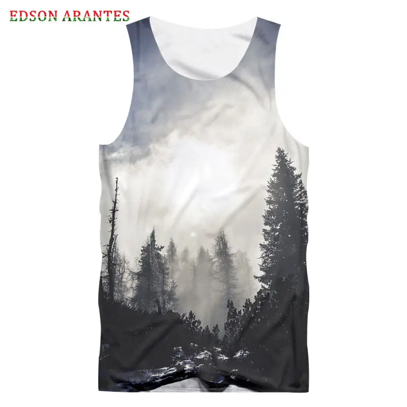Новые 3D майки с принтом туманных деревьев мужские летние топы крутые без рукавов