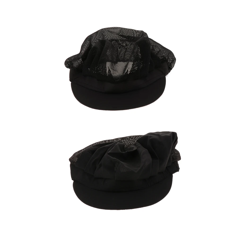 2 Black Full &Half Mesh Chef Mesh Top Skull Cap Restaurant Chef Catering Hat