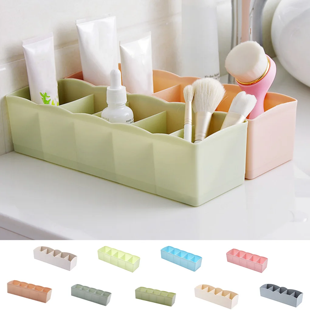 

Small Item Storage Box 5 Cells Plastic Organizer Storage Box Tie Bra Socks Drawer Cosmetic Divider Tidy Household Accessories