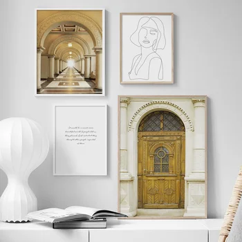 

Vintage Door Line Drawing Girl Quote Wall Art Canvas Painting Nordic Posters And Prints Wall Pictures For Living Room Home Decor