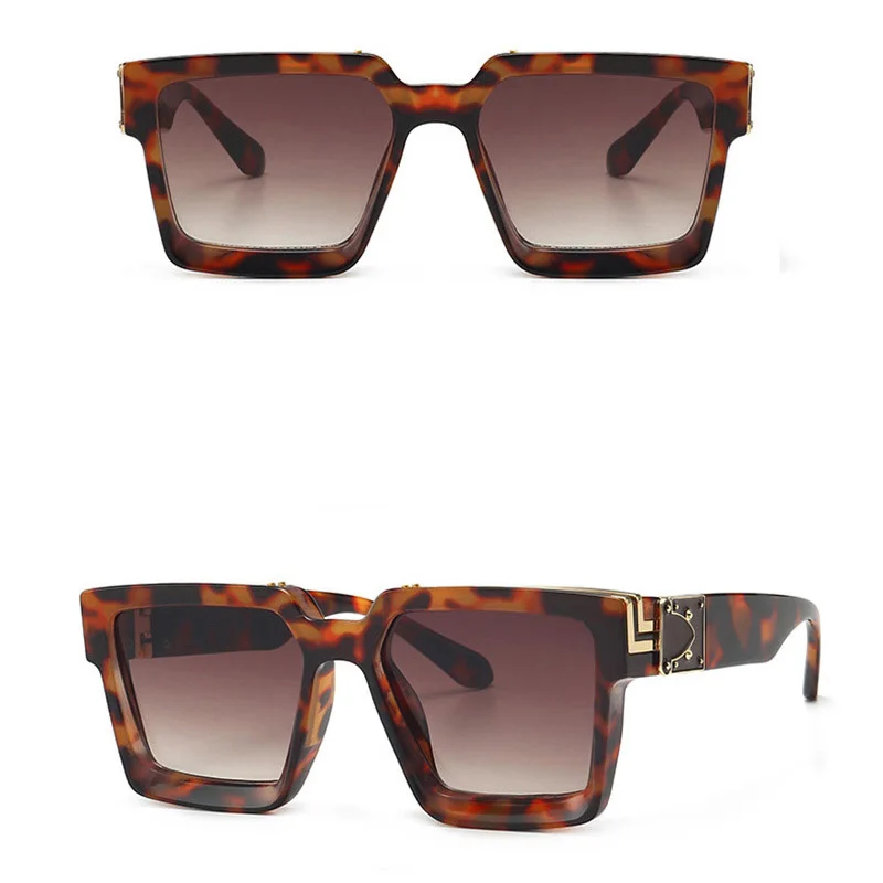 Leopard Brown Винтажный брендовый дизайн, квадратные черные солнцезащитные очки женские модные большие солнцезащитные очки для мужчин с антибликовым козырьком - Цвет линз: Leopard Brown