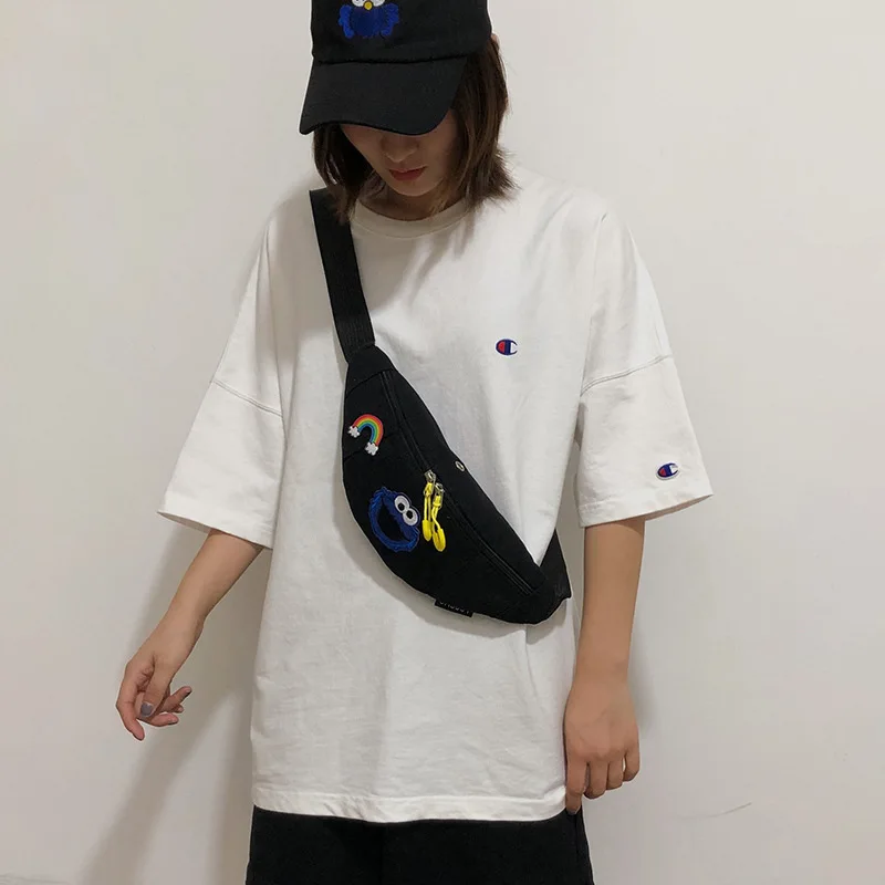 

Japanese Korean INS Super Fire Sesame Street Cartoon Cute Small Shoulder Bag Retro Contrast Color Wide-Strap