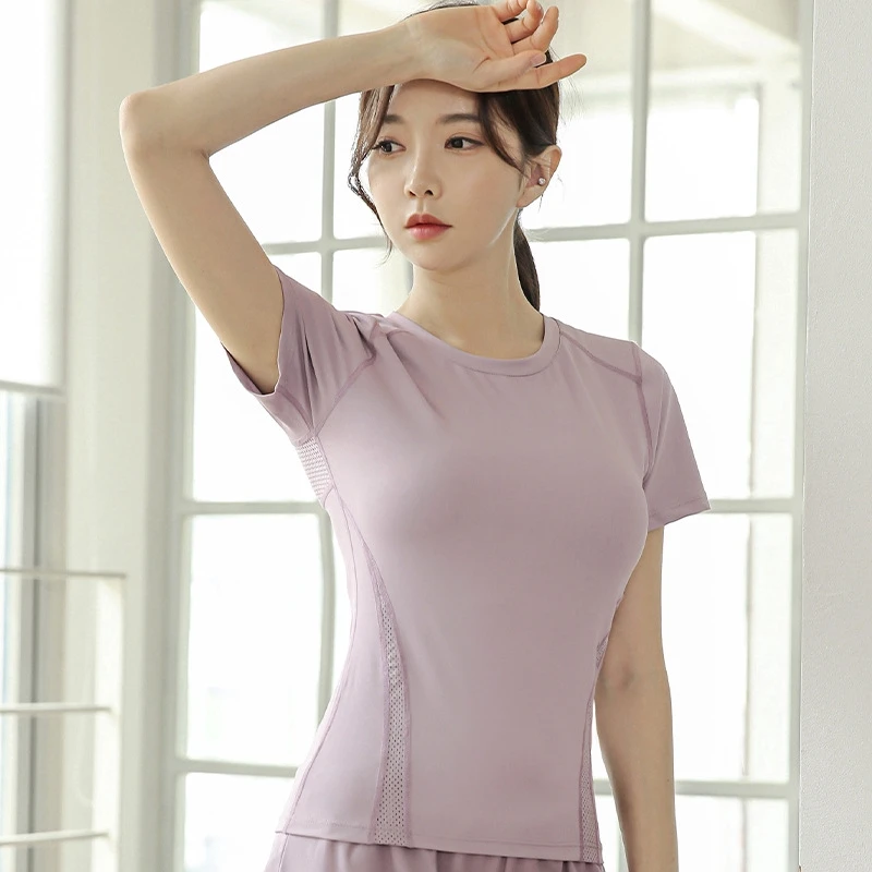Топы для йоги Женская быстросохнущая футболка бега с коротким рукавом