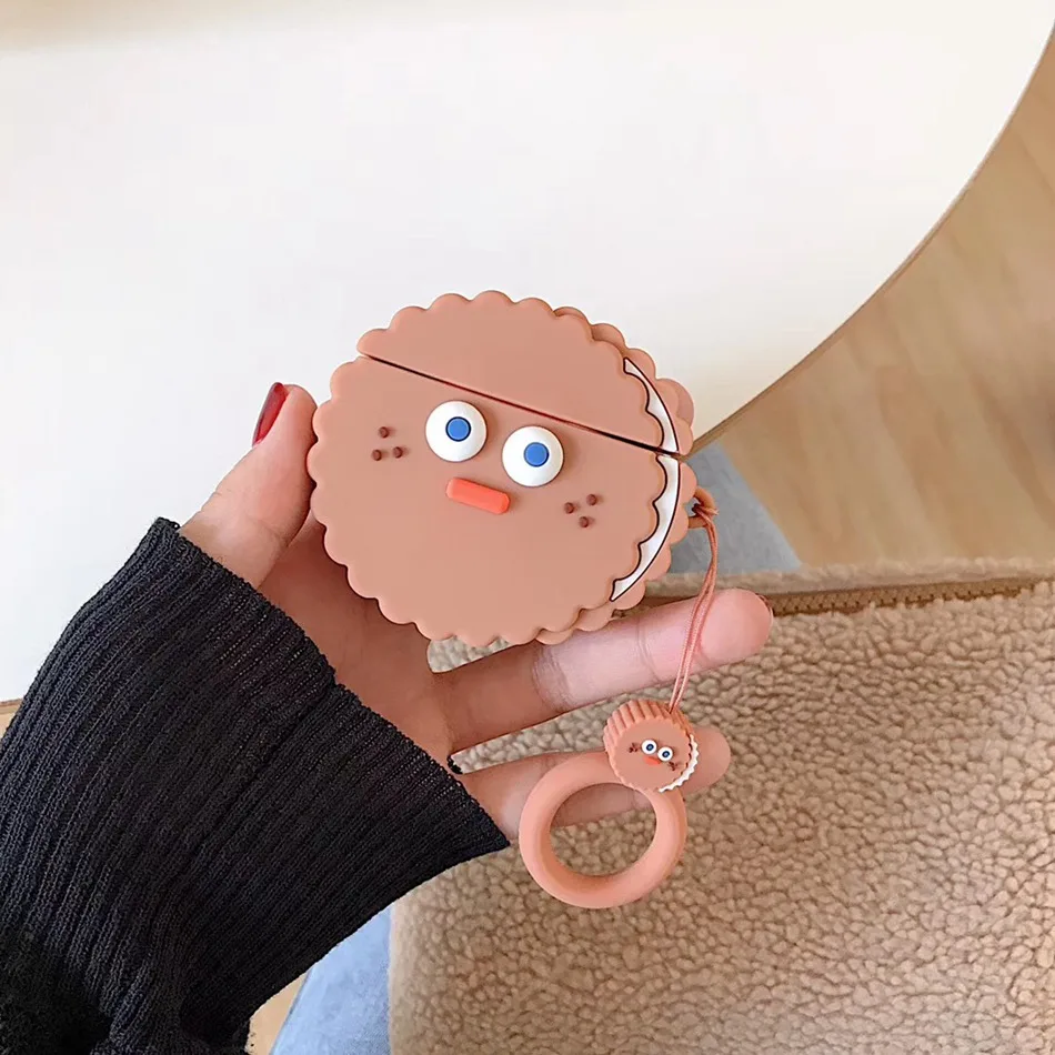 Biscuits A2 Для AirPods чехол 3D милый бисквит Кола бургер чехол для наушников s для Apple Airpods 2 забавная Защитная крышка с кольцом на палец - Цвет: Biscuits A2