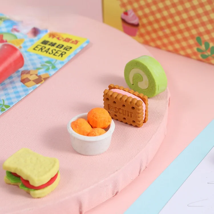 

6Pcs/Set Food Cake Eraser Happy Dessert Series Creative Girl Heart Cute Shape Rubber Student School Supplies Wholesale