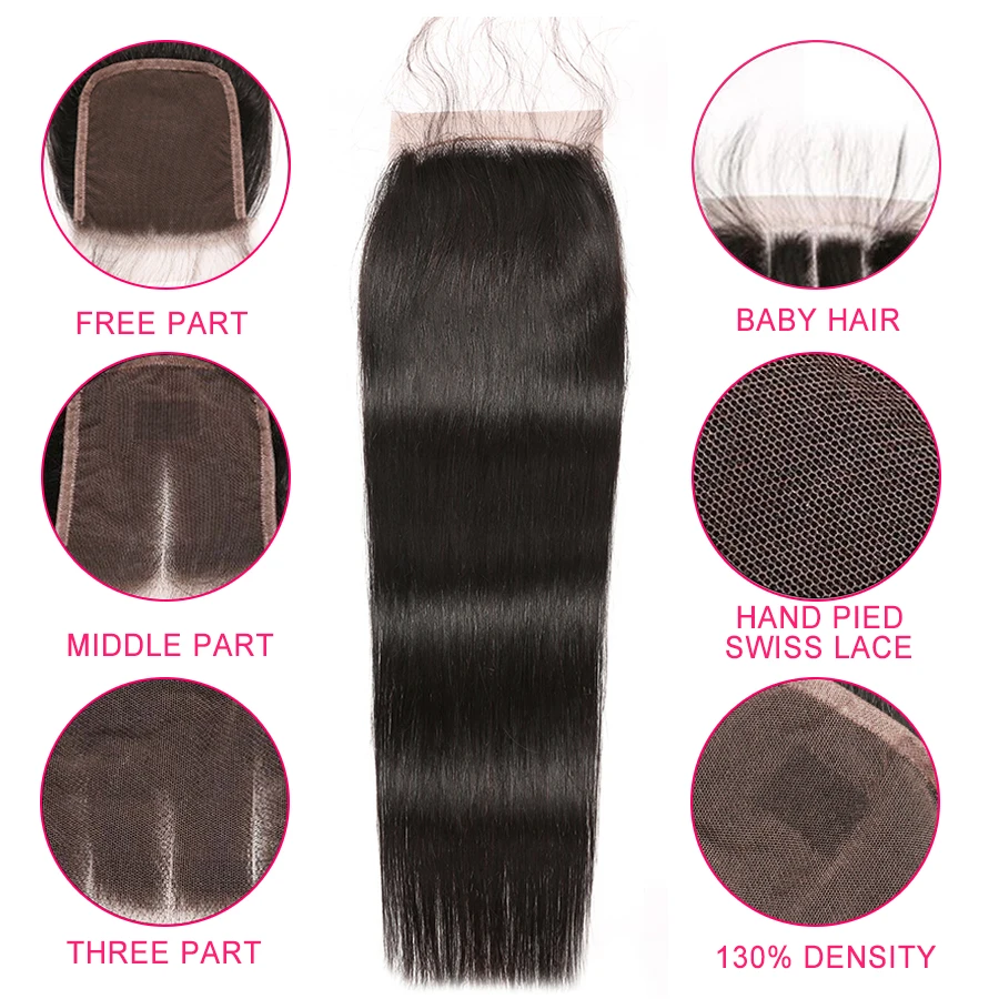Brazilian Human Hair Bundles With Closure Can Be Customized a Wig For Free Straight Hair Bundles With Closure ALIPOP Remy Hair (6)