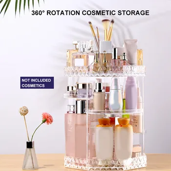 

Storage Rack Cosmetics Storage Box Cosmetic Case Adjustable Fashion Acrylic 360 Degree Rotating Diamond Pattern Dresser