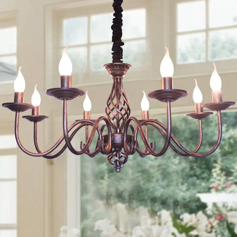 Height quality 8 Lights Rustic Chandeliers Candle French Country Vintage Iron Light Fixture for Kitchen Bedroom Fixtures