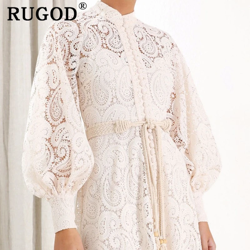RUGOD элегантное однотонное платье миди женское винтажное кружевное